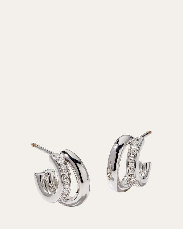 18K White Gold Together Diamond Double Hoop Earrings